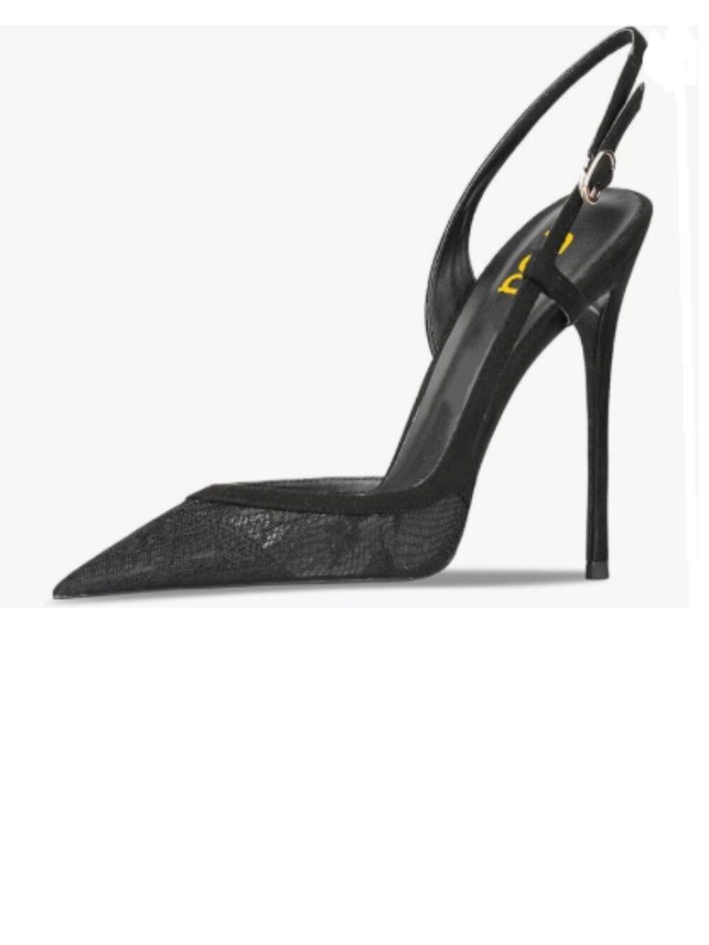 FSJ Women's Black Mesh Pointed Toe D'Orsay High Heel Slingback Pumps